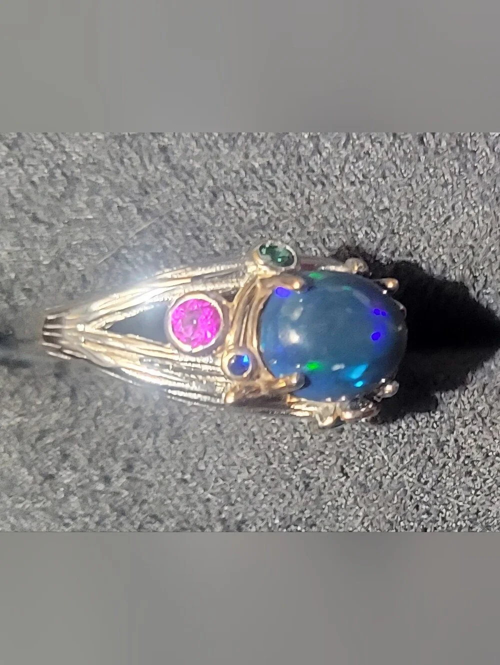 Sterling Silver Black Ethiopian Opal Cabochon Ring Size 7.5